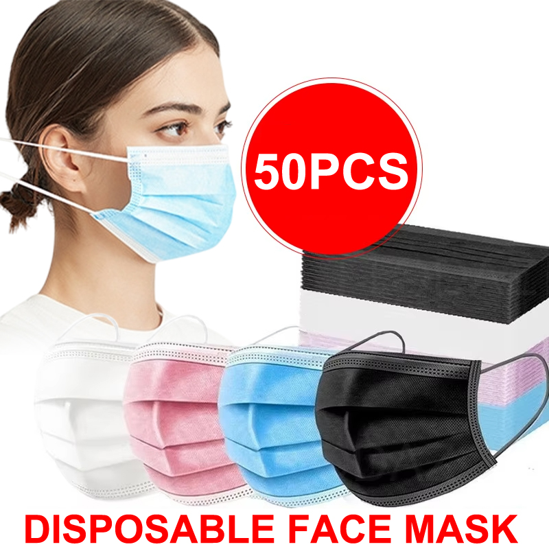 50 шт. 3-слойная маска, маски  – обзор и цена Disposable Mask Blue